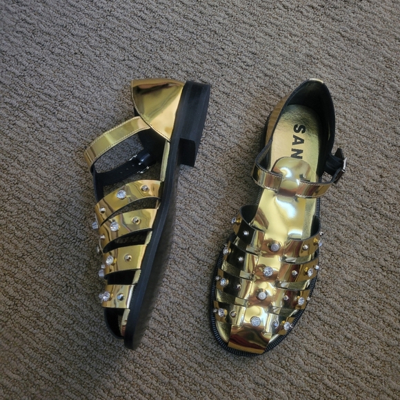 Sandro Gold Studded Fisherman Greek Strappy 39 - Picture 7 of 12
